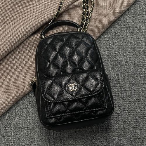 Mini CC black Quilted Caviar Leather Backpack 187 king